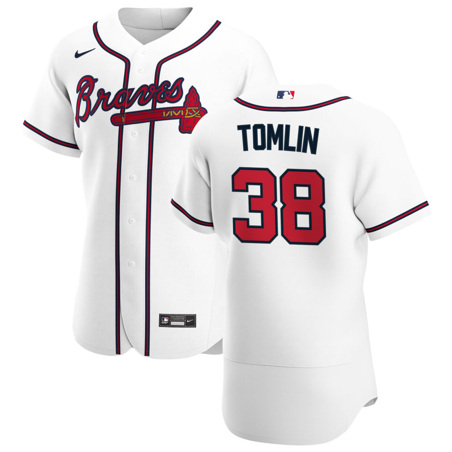 Atlanta Braves 38 Josh Tomlin Men Nike White Home 2020 Authentic Player MLB Jersey